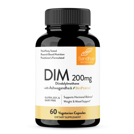 Sandhu's DIM Supplement 200 mg - 60 Capsules - Diindolymethane with Ashwagandha & Bioperine Hormone Balance for Women & Men, Hormonal Acne Supplements