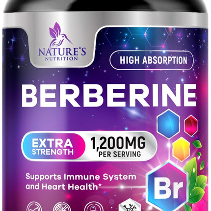 Berberine HCL Blend 1200mg Per Serving - High Absorption, Extra Strength Berberine Supplement - Advanced Heart Health & Daily Immune Support - Sugar Free, Vegan, USA Bottled - 60 Veggie Capsules