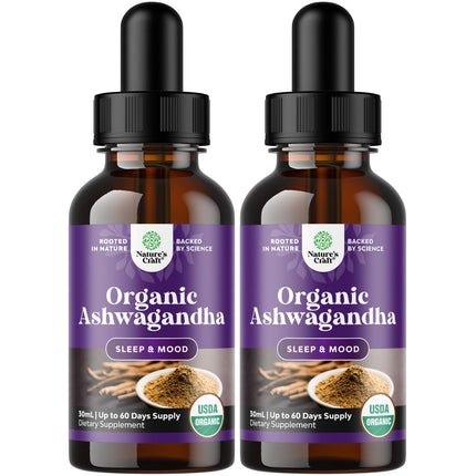 USDA Organic Ashwagandha Liquid Drops - Liquid Ashwagandha Root Extract for Stress and Mood Support - Tasty Adaptogenic Tincture Non GMO Vegan Gluten Alcohol and Sugar Free 1 Fl Oz (Pack of 2)