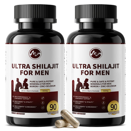 M inch Shilajit for Men, 10-in-1 Booster for Men - Stamina, Vitality & Strength Booster, Male Enhancing Supplement with Ashwagandha, Tong*kat Ali & Tri*bulus Terrestris Extract, 180 Vegan Capsules