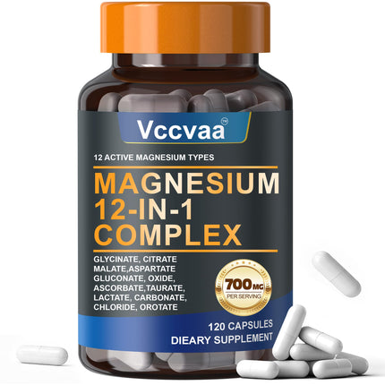 Magnesium Complex 700mg – 12-in-1 Magnesium Supplement with Glycinate, Citrate, Malate, Oxide, Taurate & More – High Absorption for Muscle, Heart, Sleep, Bone, Nerve Support –120 Capsules (2 Pack)