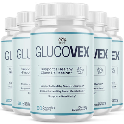 (5 Pack) Glucovex Capsules, Official Glucovex Pills with All Natural Ingredients, Advanced Glucovox Overall Health and Wellness Vitamin Supplement with Max Strength Multivitamin Support (300 Capsules)