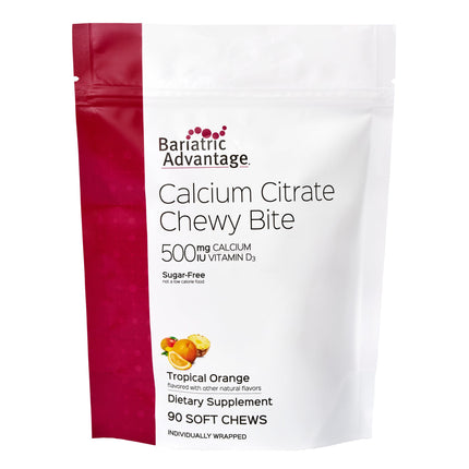 Bariatric Advantage Calcium Citrate Chewy Bites 500 mg - Highly Absorbable & Digestible - Vitamin D3 - Easily Chewable Calcium Supplement - Tropical Orange - 90 Count