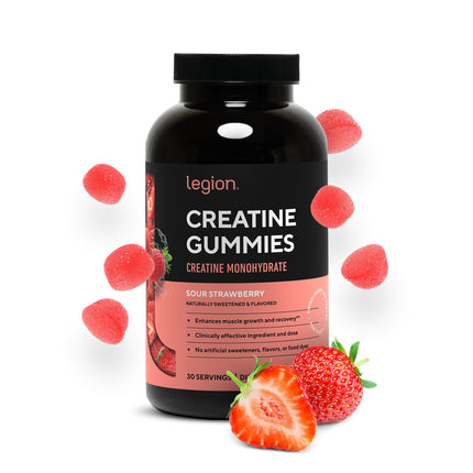 LEGION Creatine Monohydrate Gummies for Men and Women – Clean Chewable Creatine Supplement for Strength, Endurance & Muscle Recovery – 30 Serving Sour Strawberry – No Artificial Flavors or Sweeteners