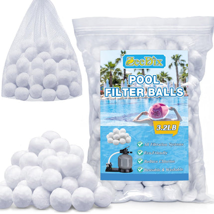 ZeeDix 3.2 lbs Pool Filter Balls for Sand Filter Pump, New Upgrade Efficient Swimming Pool Filter Sand Alternative(Equals 100 lbs Pool Filter Sand), Reusable Eco-Friendly Fiber Filter Media Balls