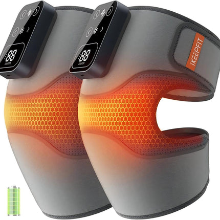 IKEEPFIT Cordless Knee Massager with Heat Vibration for Pain Relief, MAXwarm 4.0[2026 Upgraded] - Electric Heated Knee Brace with 5 Heat Levels and 3 Massage Mode, Gifts for Men Women (Grey, Pair)