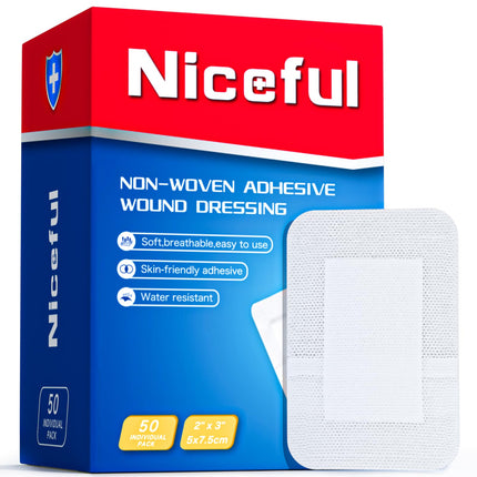 Niceful Adhesive Gauze Bandages 2"x3", 50Pcs