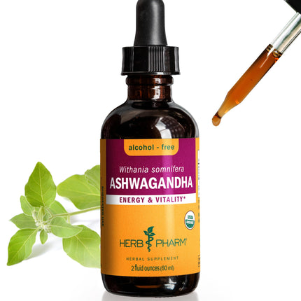 Herb Pharm Ashwagandha, Alcohol Free: Liquid Extract, USDA Organic | Traditional Stress Support Supplement, Ashwagandha Root Glycerite, Tasty Adaptogen Extract for Adults | Up to 6 Week Supply, 2 oz*