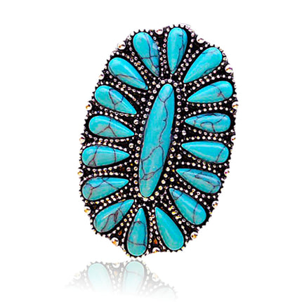 PSAMPMOS Boho Turquoise Rings for Women, Native American Western Large Bohemian Statement Open Adjustable Rings, Sizes 5-10