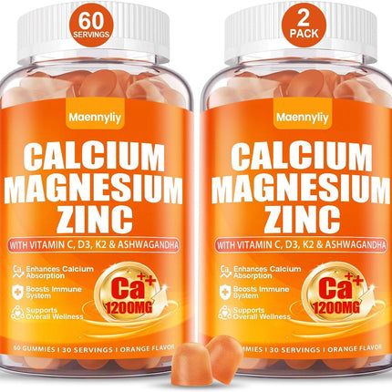 Calcium 1200 mg with Vitamin D3 Gummies for Adults - Calcium Citrate with Vitamin D3 K2, Magnesium, Zinc, Boron, Copper and Ashwagandha - Extra Absorption Calcium Supplement for Women Men