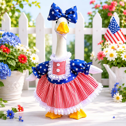 Mysense 4th of July Porch Goose Outfit for 23 Inch Goose Statue, Patriotic Red White Blue Goose Clothes with Bow for Outdoor Garden Patio Decor, USA 250th Anniversary Merchandise