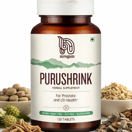 Nirogam Purushrink - BPH Prostate Supplement for Men, Supports Better Sleep & Urinary Health - Natural Ayurvedic Herbal Supplement 120 Tablets - Vegan, Dairy Free, Gluten Free