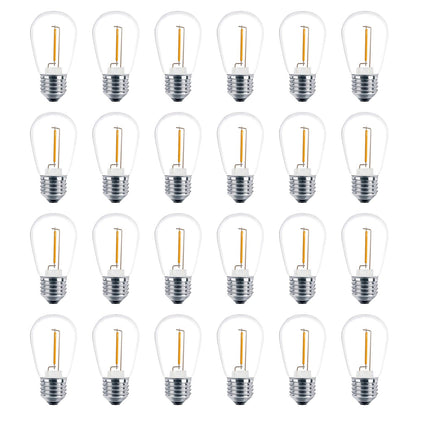 Meconard 24 Pack LED S14 Replacement Light Bulbs, Shatterproof Outdoor 1 Watt to Replace 11Watts String Incandescent Bulb, E26 Regular Medium Screw Base, 2200K Warm White, Non-Dimmable