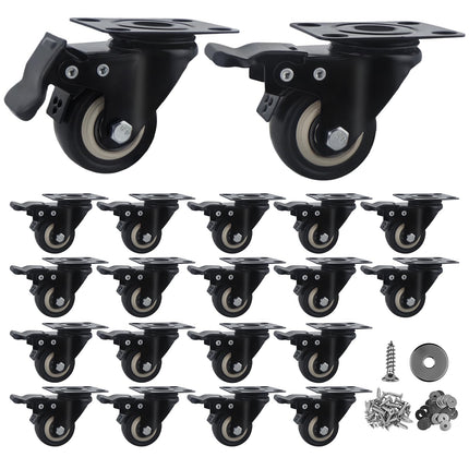 Htudcue 2 Inch Industrial Heavy Duty Caster Wheels Set of 20, Double Locking PU Casters, Non-Marking Polyurethane Wheels for Workshops & Commercial Spaces, 800lbs Per 4 Wheels