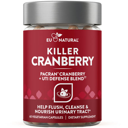 10-In-1 Killer Cranberry Pills for Women - UTI Defense Blend with Pacran Cranberry - 10 Ingredient Urinary Tract Supplement - Turmeric, Milk Thistle, Dandelion, Ginger & More - 60 Fast-Acting Capsules