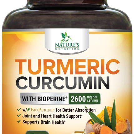 Turmeric Curcumin Supplement - 2400mg Organic Turmeric Per Serving - 95% Curcuminoids & BioPerine Black Pepper Extract for Best Absorption - Natural Vegan Joint Support, Bottled in USA - 240 Capsules