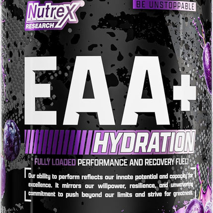Nutrex Research EAA Hydration | EAAs + BCAA Powder | Muscle Recovery, Strength, Muscle Building, Endurance | 8G Essential Amino Acids + Electrolytes | (Packaging My Vary) 30 Servings (Juicy Grape)
