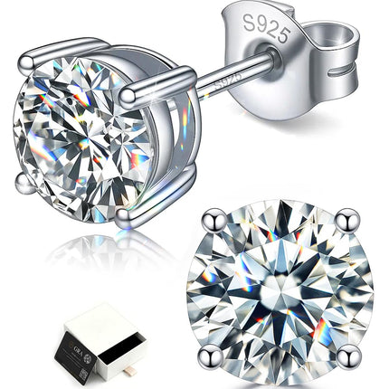 Moissanite Stud Earrings, 925 Sterling Silver Diamond Studs 1 carat 5mm