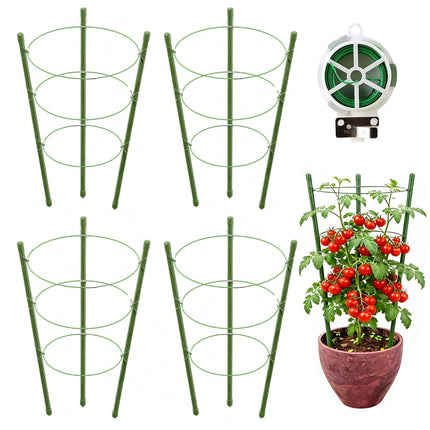 4 Pack Tomato Cage, 24 inches Plant Support Cages for Garden, Upgrade Garden Plant Stakes with Adjustable Rings, Plants Trellis for Tomato, Flower, Climbing Plants, with Twist Tie