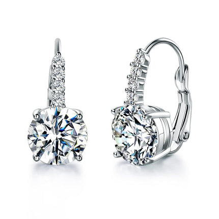 Dwearbeauty Earrings for Women, 18K White Gold Plated Earring Hypoallergenic Round Cut Cubic Zirconia Drop Dangle Earrings wedding Bridal Earring for Women Prong Setting