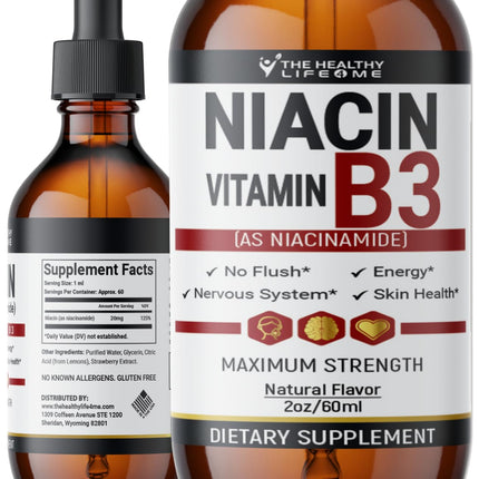 The Healthy Life 4 ME Vitamin B3 Niacinamide Liquid | 20mg Serving 60 Days Supply | Vitamin B Liquid Drops | 2oz Clear
