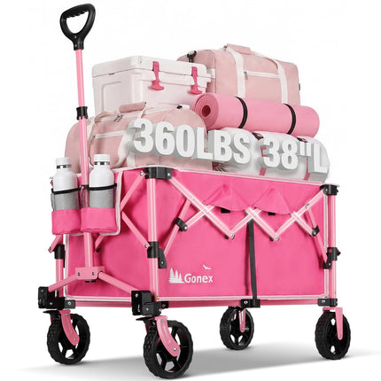Gonex 38" L Collapsible Wagon Cart Foldable, 220L Folding Utility Cart Pink