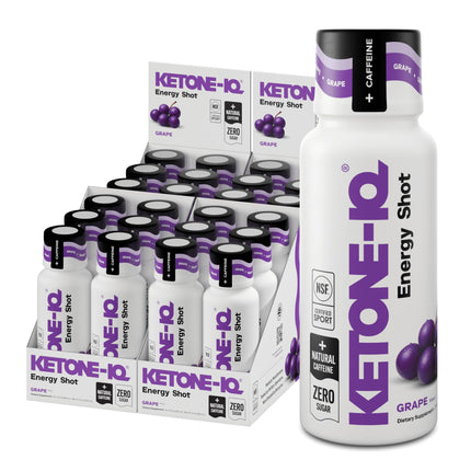 Ketone-IQ Caffeine Performance Energy Shots – Clean Energy for Focus & Endurance, 5g Ketones, 100mg Green Tea Caffeine, B Vitamins, 24 Pack (Grape)