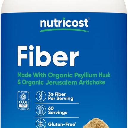 Nutricost Fiber Capsules with Prebiotic Fiber Supplement 300 Capsules - Made with Organic Psyllium Husk & Organic Jerusalem Artichoke, 60 Servings, Gluten Free, 3 G Per Serving