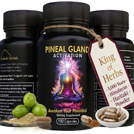 Kailash Herbals Pineal Gland Activation – Haritaki & Turmeric for Third Eye Awakening, Decalcification Support & Mental Clarity – King of Herbs – 5,000 Year Ayurvedic Formula – 100 Vegan Capsules