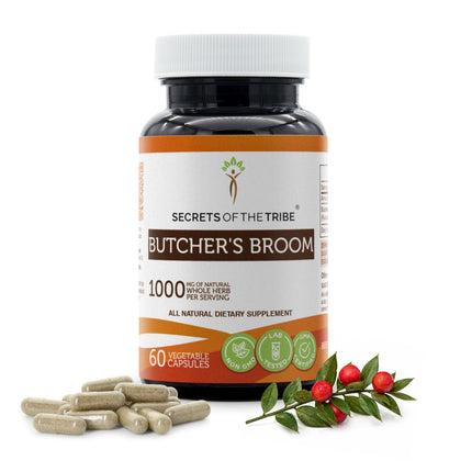 Secrets of the Tribe Butcher's Broom 60 Capsules, 1000 mg, Butcher's Broom (Ruscus aculeatus) Dried Root (60 Capsules)