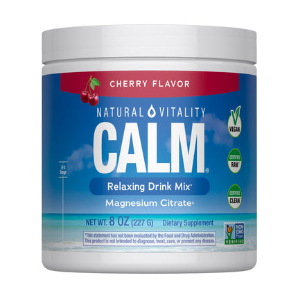 Natural Vitality Calm, Magnesium Supplement, Anti-Stress Drink Mix Powder, Gluten Free, Vegan, & Non-GMO, Cherry, 8 oz