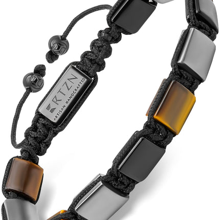 RTZN® Triple Protection Bracelet for Men – Premium Artisan Handcrafted Authentic Tiger Eye, Black Obsidian & Hematite Beads – 9mm Protection Stones Mens Bead Bracelets (Havana)