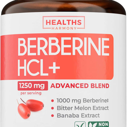 Berberine Supplement (Non-GMO & Vegetarian) Berberine HCL Plus Bitter Melon & Banaba Leaf Extract Capsules - Berberine 500mg Each, 1000mg Per Serve - AMPK Metabolic Activator - 60 Caps (No Pills)
