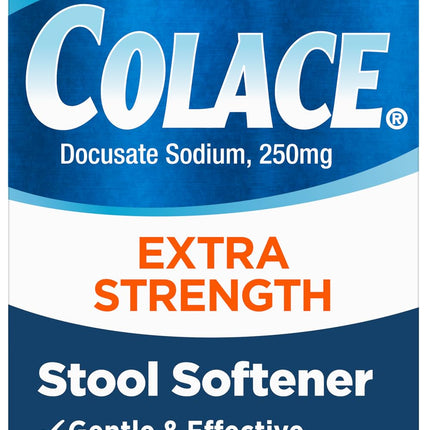 Colace Extra Strength Stool Softener, 60 Count, Gentle Constipation Relief for Adults, 250 mg Docusate Capsules, #1 Doctor Recommended Stool Softener Brand