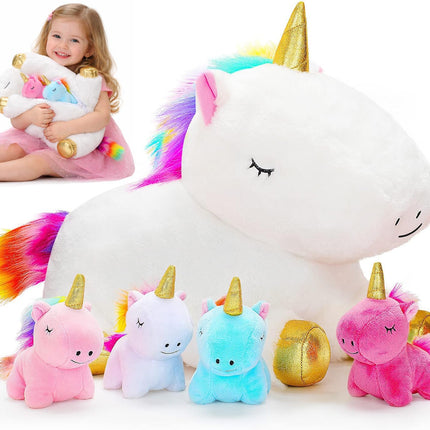 KMUYSL Mommy Plush Toys with 4 Babies, Stuffed Animal for Kids, Unicorn