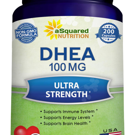 DHEA 100mg Supplement – 200 Capsules – High Potency Dehydroepiandrosterone for Men and Women – Max Strength Pills for Brain Health, Energy, and Immune Function – Formulated in USA, Third-Party Tested
