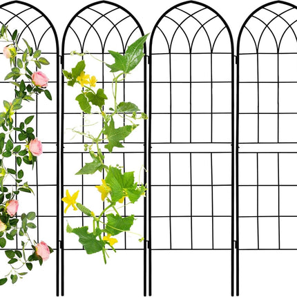 LZRS 71 x 80in Rustic Iron Arch Decoration Garden Trellis with Black Metal Coating – Perfect for Supporting Climbing Plants Outdoor, Roses, Vines, Flowers, and Vegetables.