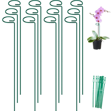 FEED GARDEN 36 Inch 12 Pack Plant Support Stakes, Metal Garden Flower Stakes and Supports for Outdoor Plants, Plant Stem Support with 24 Twist Ties for Amaryllis Lily Rose Peony Tomatoes Gladiolus