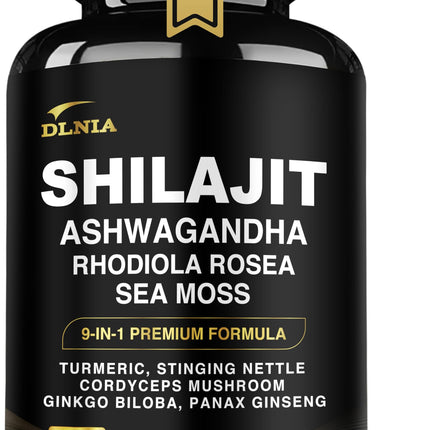 DLNIA Shilajit 9-in-1 Capsules – Organic Himalayan Complex with Ashwagandha, Sea Moss, Turmeric & More – Vegan, Lab-Tested, Immune & Energy Support for Men & Women – 90 Capsules