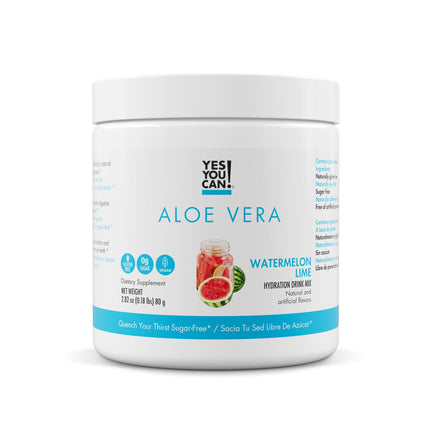 Yes You Can! Organic Aloe Vera Powder Drink Mix - Hydration Booster Infused with Pure Aloe Juice - Delicious Flavors - Made in USA - Antioxidant Rich - Watermelon Lime - 40 Servings (Pack of 1)