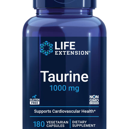 Life Extension Taurine, Pure Taurine Amino Acid Supplement, Heart, Liver and Brain Health, Longevity, Muscle and Exercise, 1000 mg, Non-GMO, Gluten-Free, Vegetarian, 180 Vegetarian Capsules