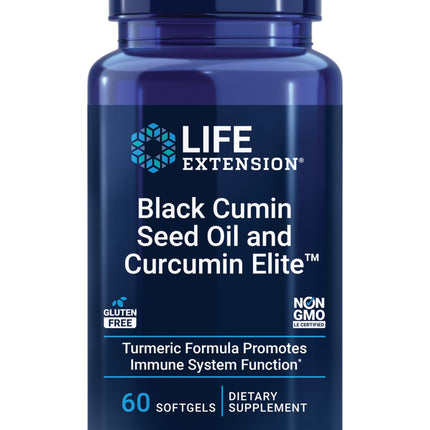 Life Extension Black Cumin Seed Oil and Curcumin Elite, Black Cumin, Turmeric Extract, Immune Health Support, high bioavailability, Whole-Body Health, Gluten Free, Non-GMO, 60 softgels