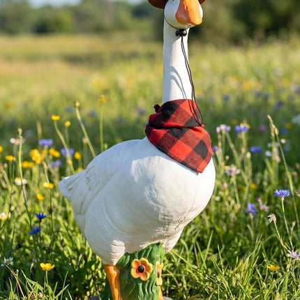LarpGears Premium Adjustable Large Porch Goose Statue – 23” Realistic Hollow Plastic Garden Goose with Removable Cowboy Hat & Bandana, Stone Base with Sand-Fillable Design for Outdoor Stability