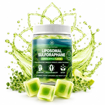 Liposmal Sulforaphane Gummies - Broccoli Sprouts Extract 755mg Total with Myrosinase, Glucoraphanin, and Green Tea Extract | Broccoli Sprout Supplement for Antioxidant, Detox & Cellular Health