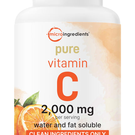 Pure Vitamin C 2,000mg, 240 Veggie Capsules | Highly Bioavailable Fat & Water Soluble Forms | Max Potency | Antioxidant & Immune Support Supplement | Easily Absorbed, Non-GMO, Filler Free