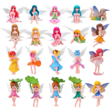 GGSTDDUP 20 Pcs Miniature Fairy Figurines, Hand-Painted Small Flower Fairies with Wings for Garden Decor, Cake Topper & Landscapes