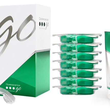 Opalescence GO 15 Whitening Bundle - (7 Treatments) Hydrogen Peroxide Prefilled Teeth Whitening Trays and Travel Original Whitening Toothpaste 1 Oz - Mint Flavor - Includes Toothbrush 6238-1T
