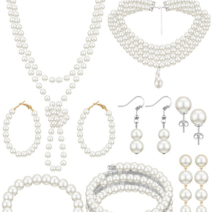 BBTO 8 Pcs Pearl Necklace Earring Set Women Wedding Jewelry,Vintage Style