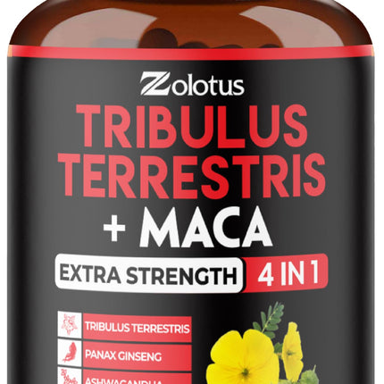 Zolotus Premium Tribulus Terrestris Capsules - Combined with Ashwagandha, Panax Ginseng & Maca - 90 Counts for 3 Months