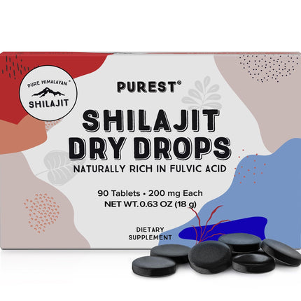 Pure Himalayan Shilajit Dry Drops (90 Tablets, 200mg Each) Maximum Potency Pure Shilajit for Men with 85+ Trace Minerals & Fulvic Acid for Metabolism, Energy & Immune Support